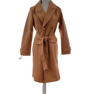 Shein Trench Coat Jacket Tan Womens Size Medium Double Breasted Belted Jacket